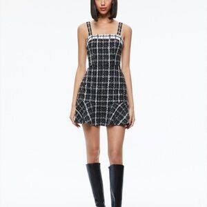Alice + Olivia Black and White Tweed Mini Dress